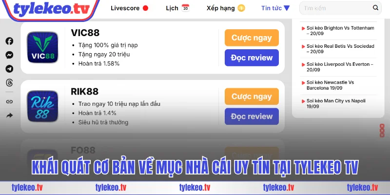Khái quát cơ bản về mục nhà cái uy tín tại Tylekeo TV